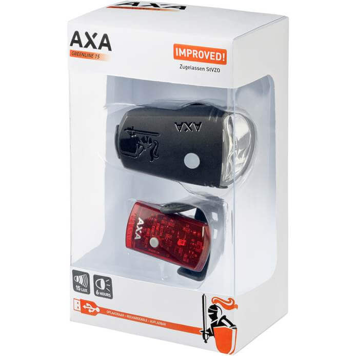 Axa verlichtingsset Greenline usb 15 lux-Zwart