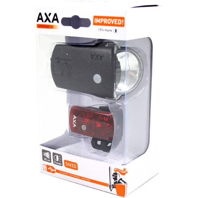 Axa verlichtingsset Greenline usb 35 lux-Zwart