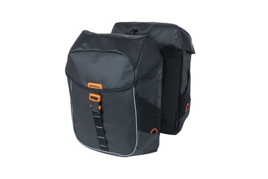 Basil fietstas dubbel Miles Tarpaulin-Zwart/Oranje