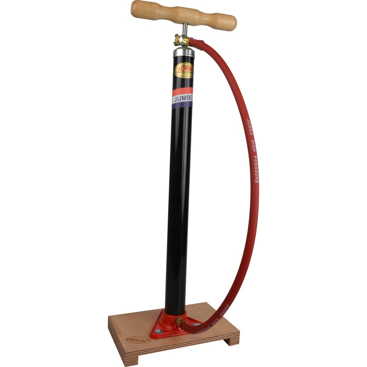 Jumbo fietspomp m/plank en slang-Zwart